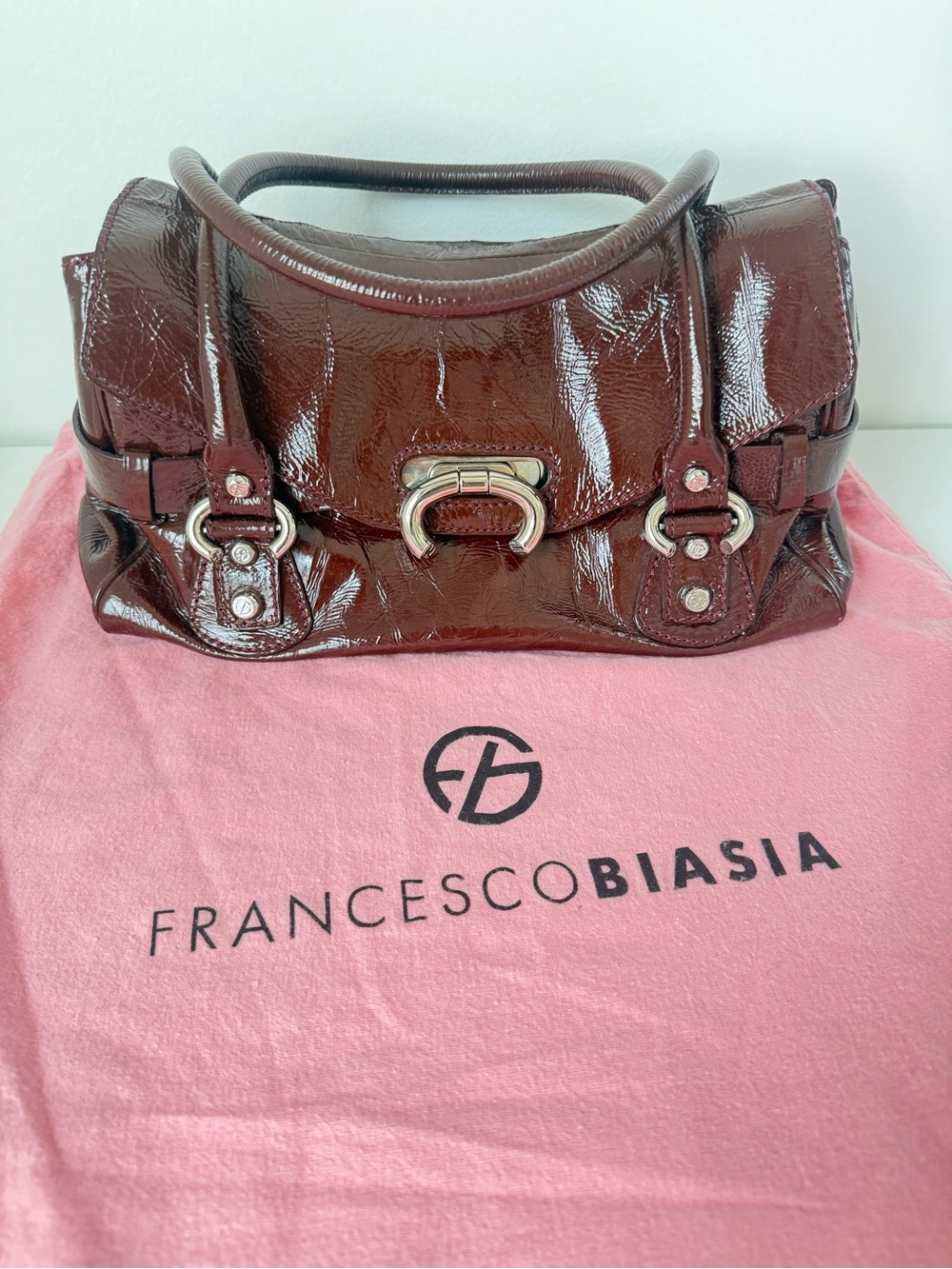 Francesco Biasia Patent Leather Burgundy Shoulder Bag